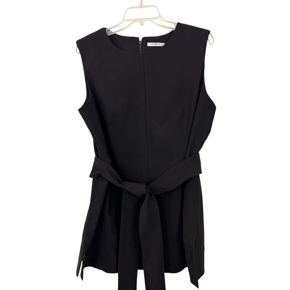 MM Lafleur Tunic Top Size 16 Belted Sleeveless Black Side Slits Cotton Nylon